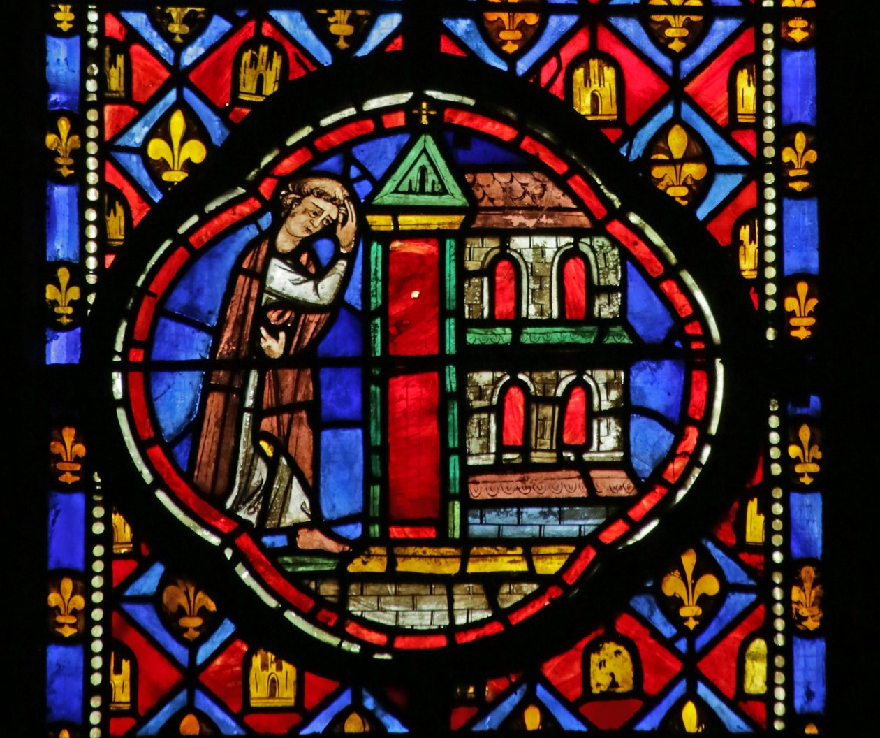 Window depicting Theophilus building a Church by French School