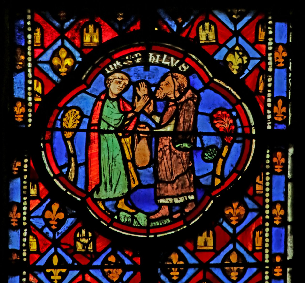 Window depicting Theophilus with a Magician by French School