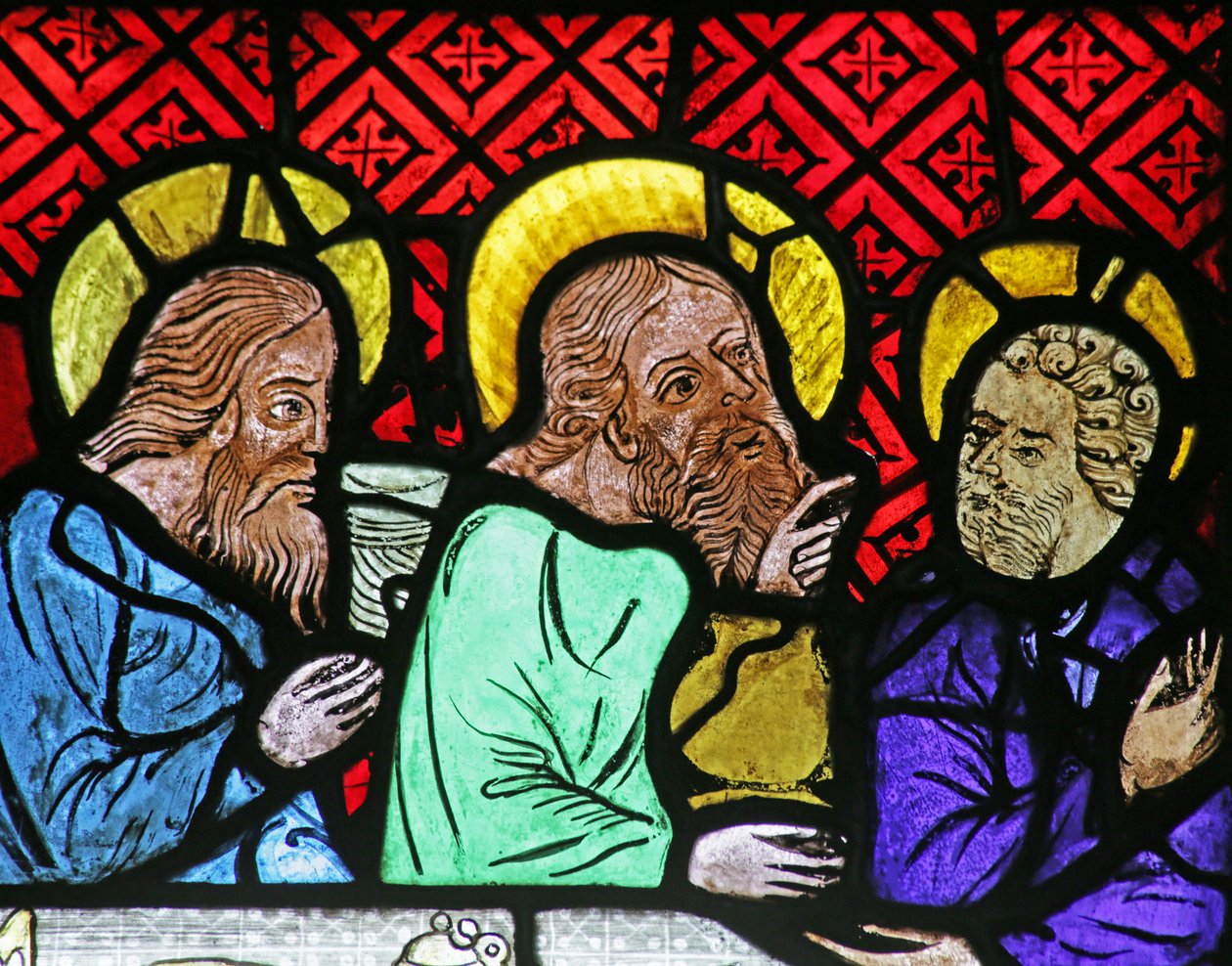 Window Depicting Three Figures at the Marriage at Cana by French School