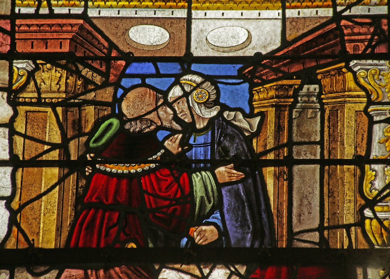 Window depicting part windows: the Flagellation, the Meeting at Golden Gate by French School