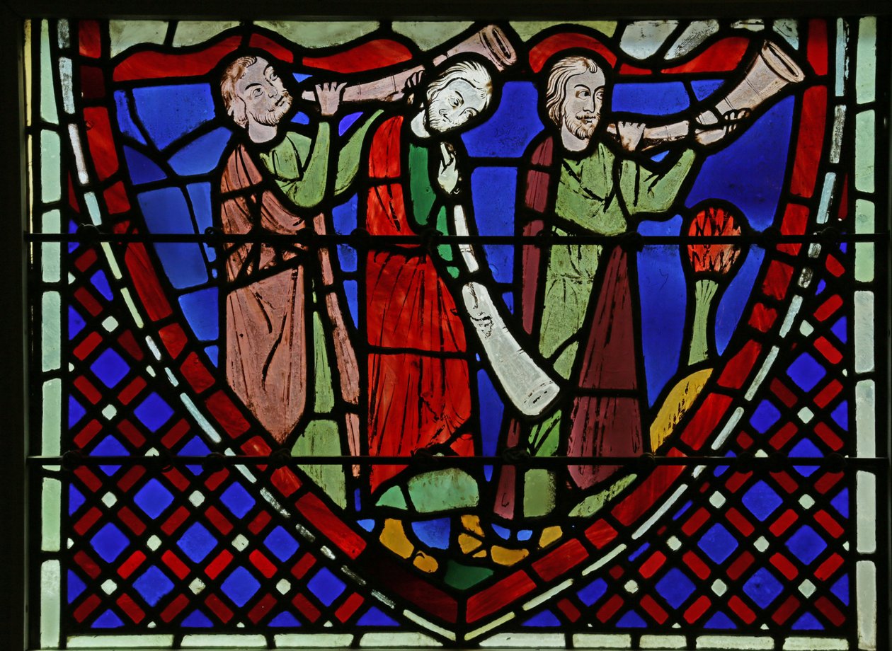 Window depicting sounding the Trumpet by French School