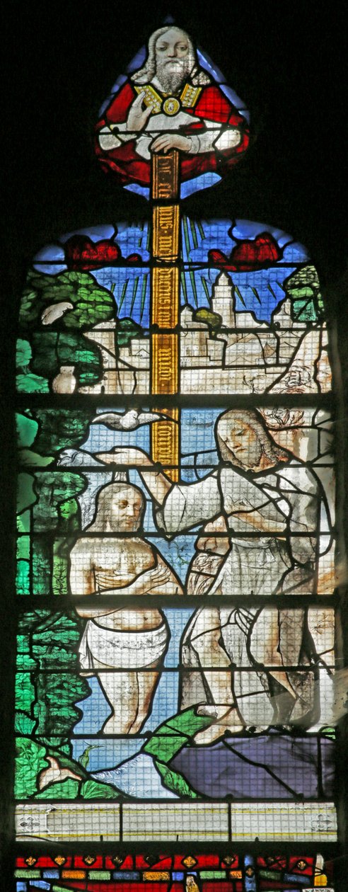 Window depicting the Baptism in Jordan by French School