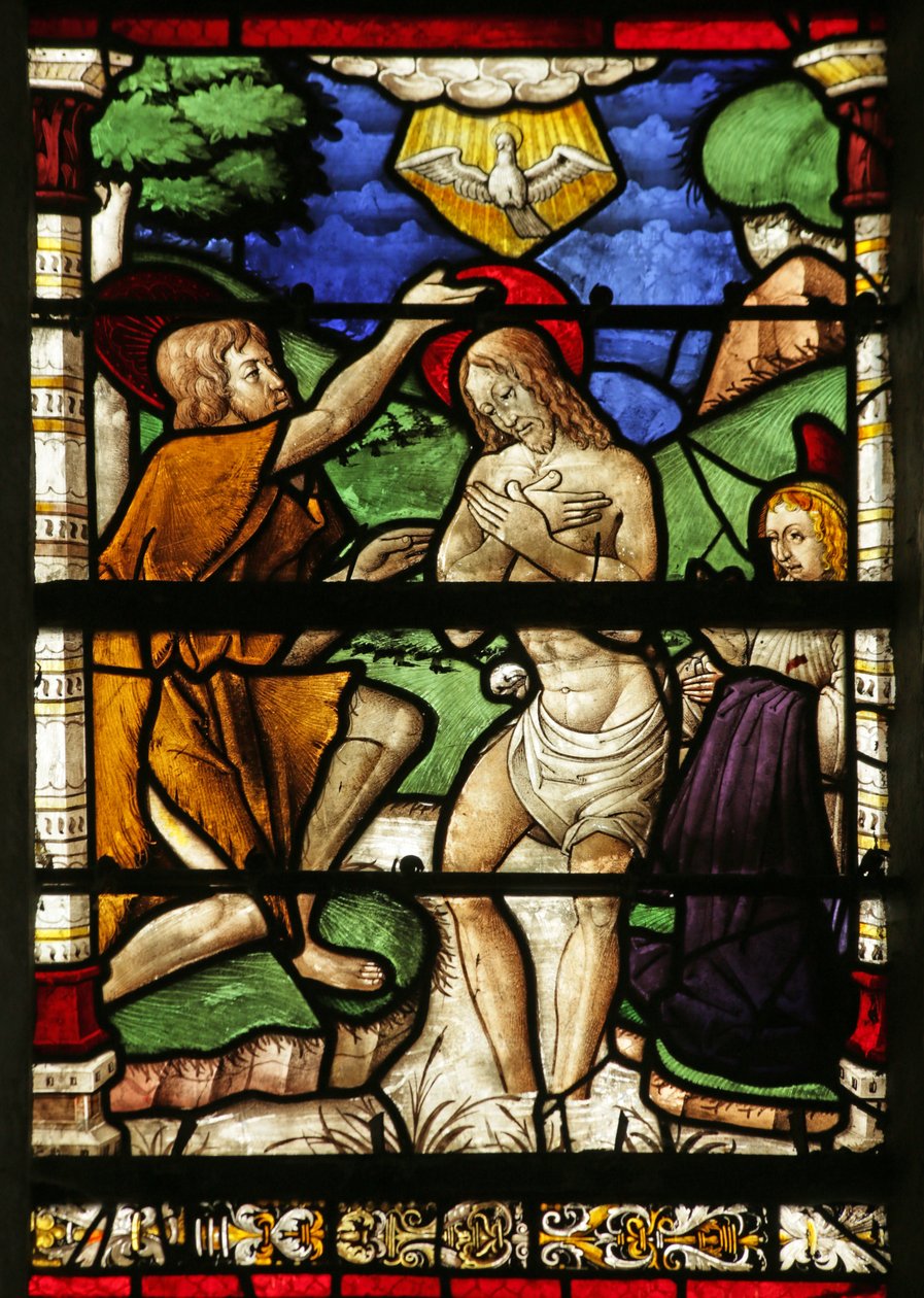 Window depicting the Baptism in the River Jordan by French School