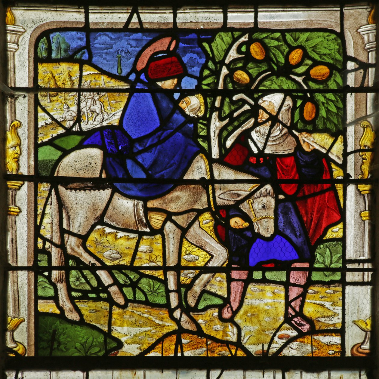 Window depicting the Flight into Egypt by French School