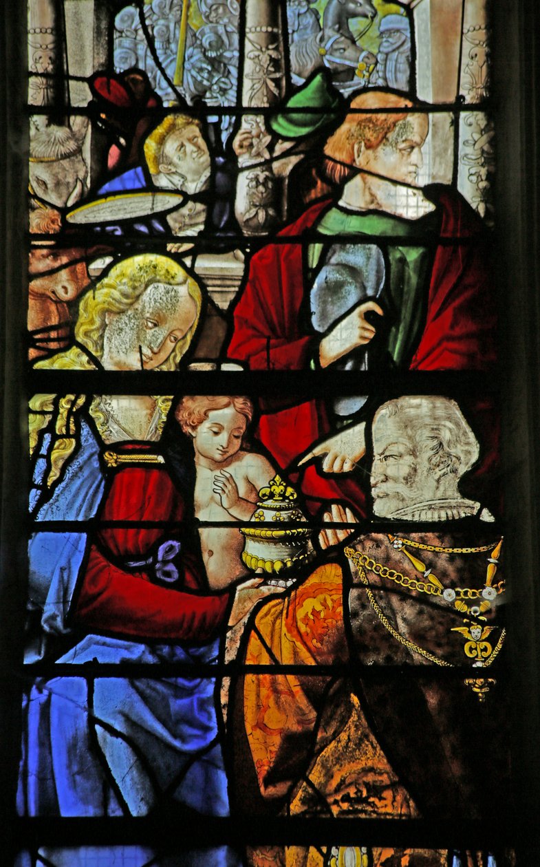 Window depicting the adoration of the Magi with St Joseph by French School