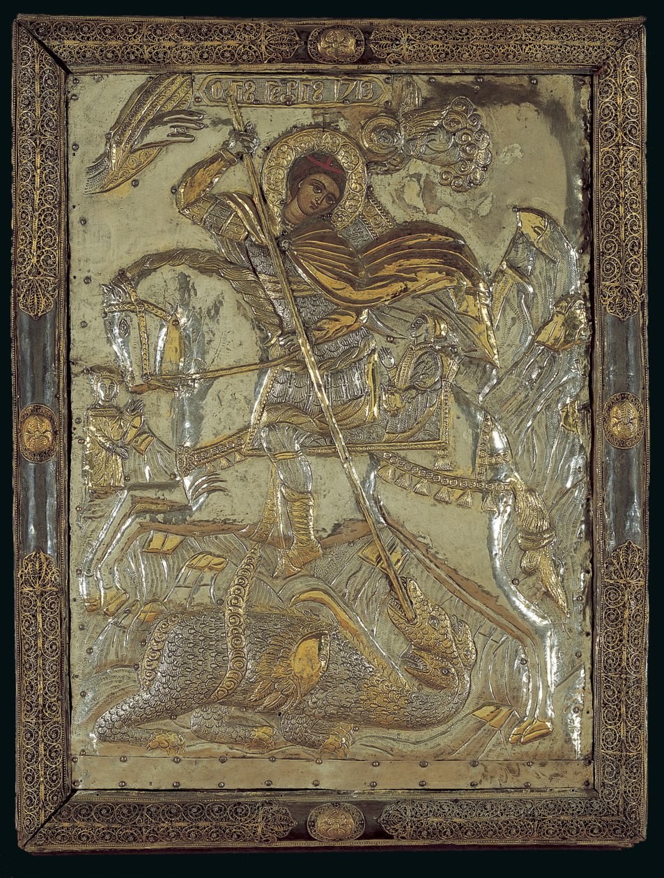 Icon of St. George Slaying a three-headed dragon by Greek School