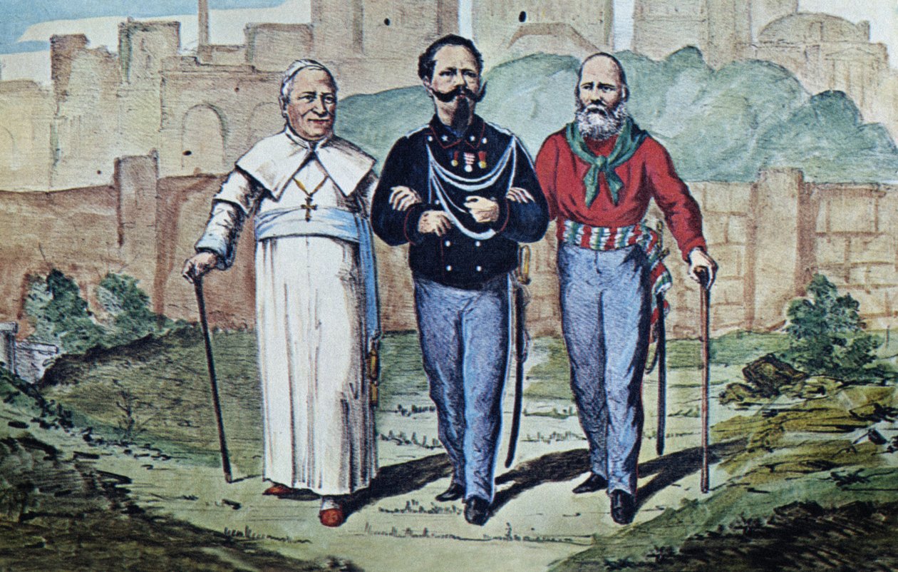 The Perfect Trinity: Pope Pius IX, Victor Emmanuel II and Garibaldi by Italian School