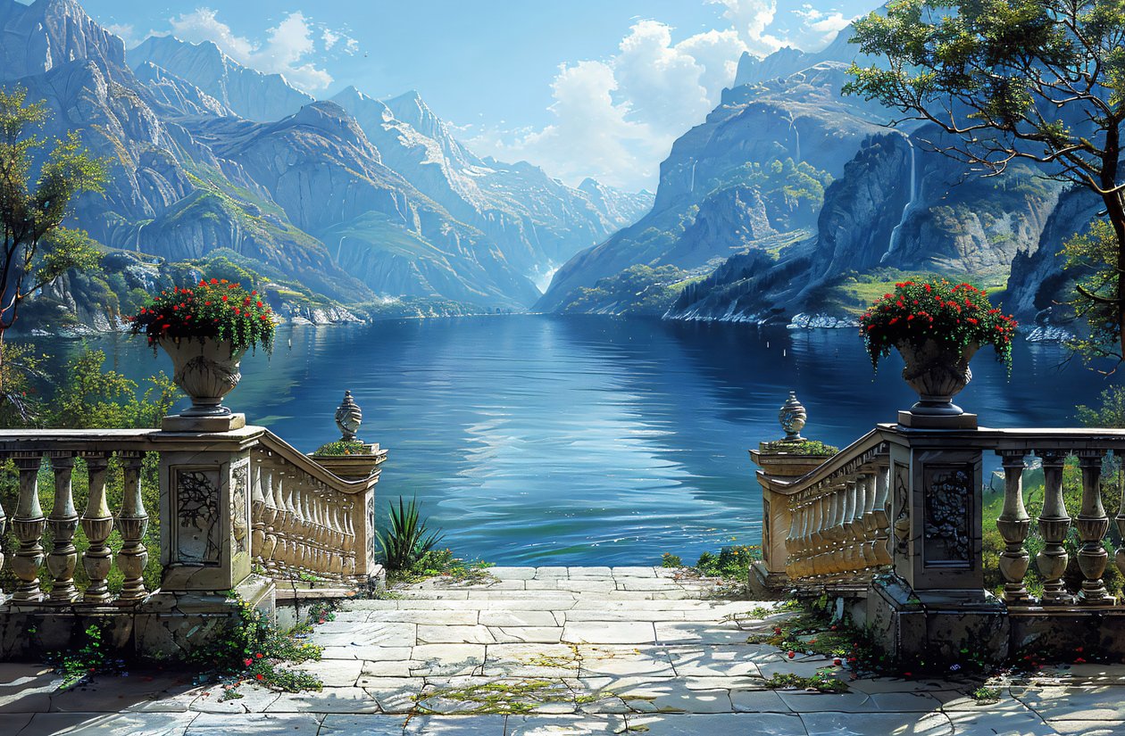 View of a lake & natural landscape from a balcony by F. Abderrahim