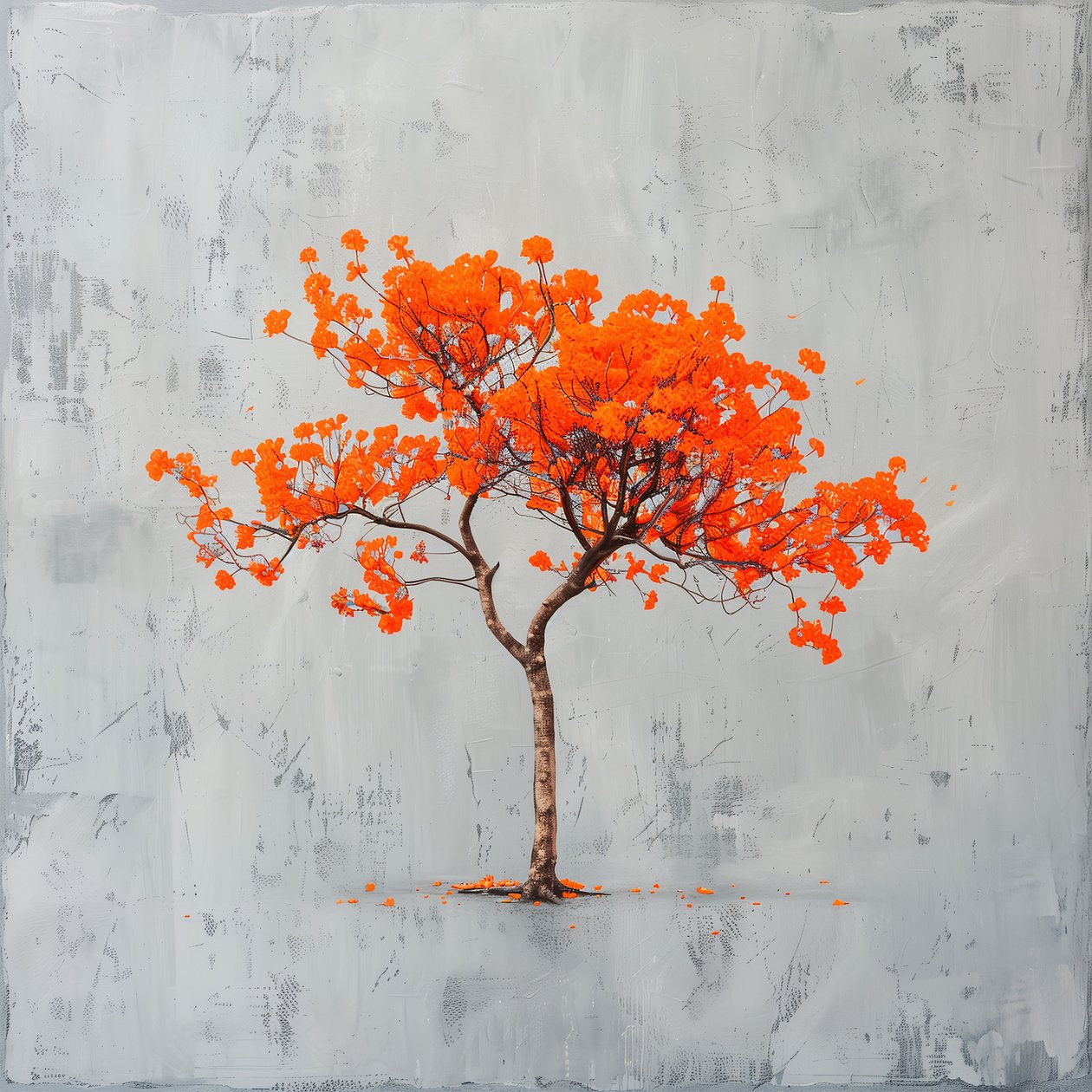 Minimalism Painting: Orange Leaf & Gray Background by F. Abderrahim