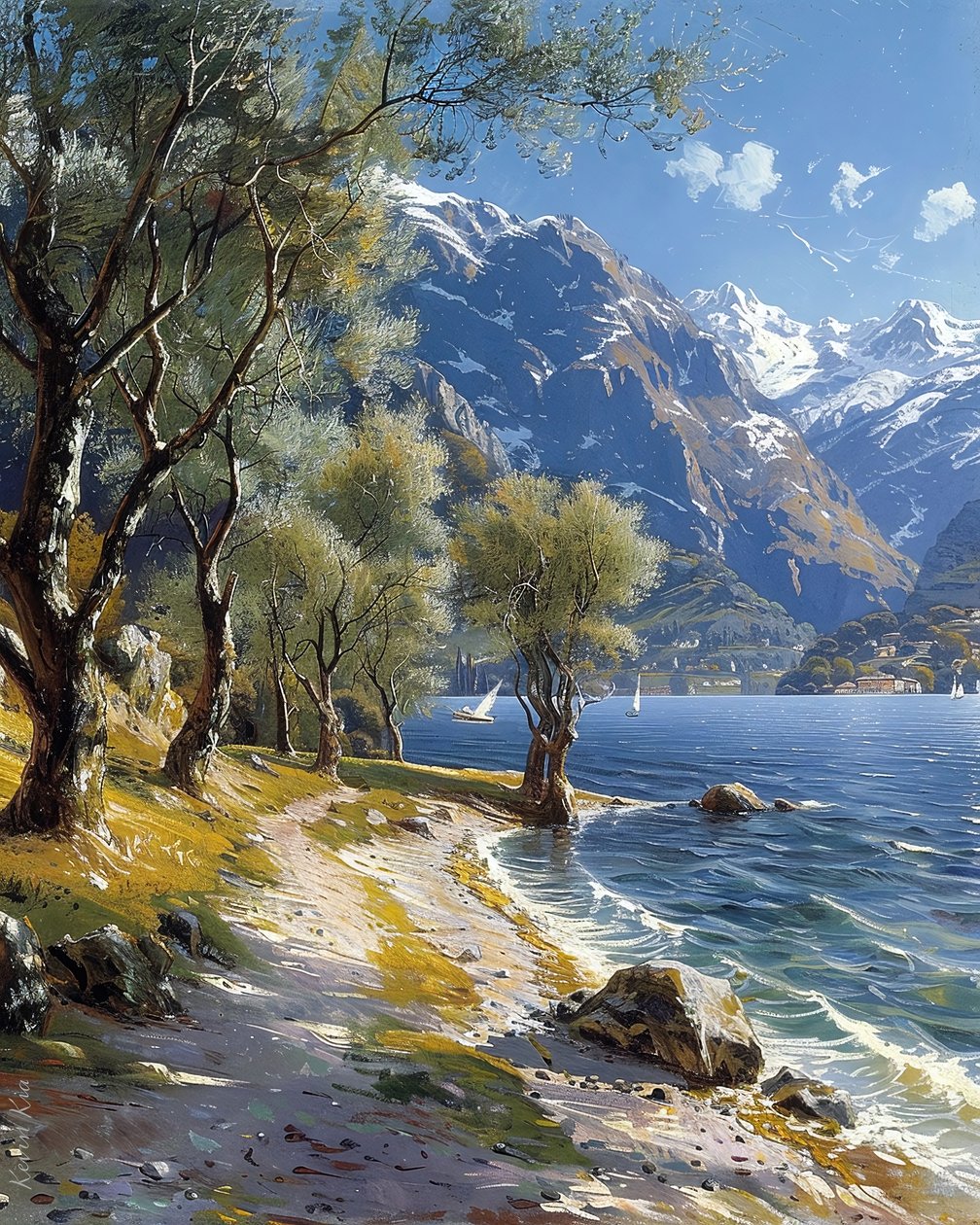 Mountain and Forest Landscape with a Quiet Lake, Online Art Prints by F. Abderrahim