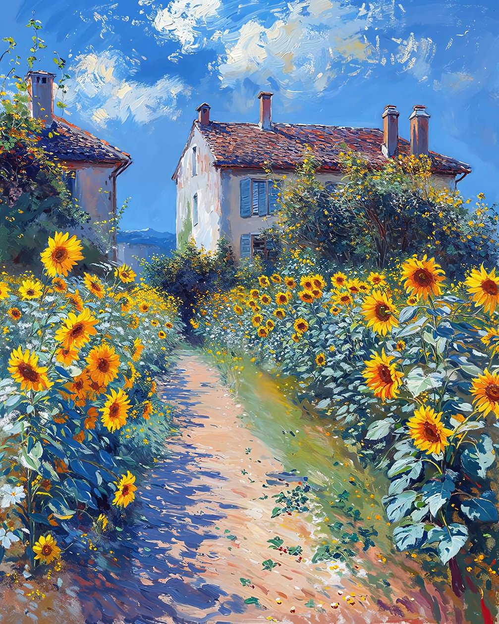 Sunflower field next to a traditional village by F. Abderrahim