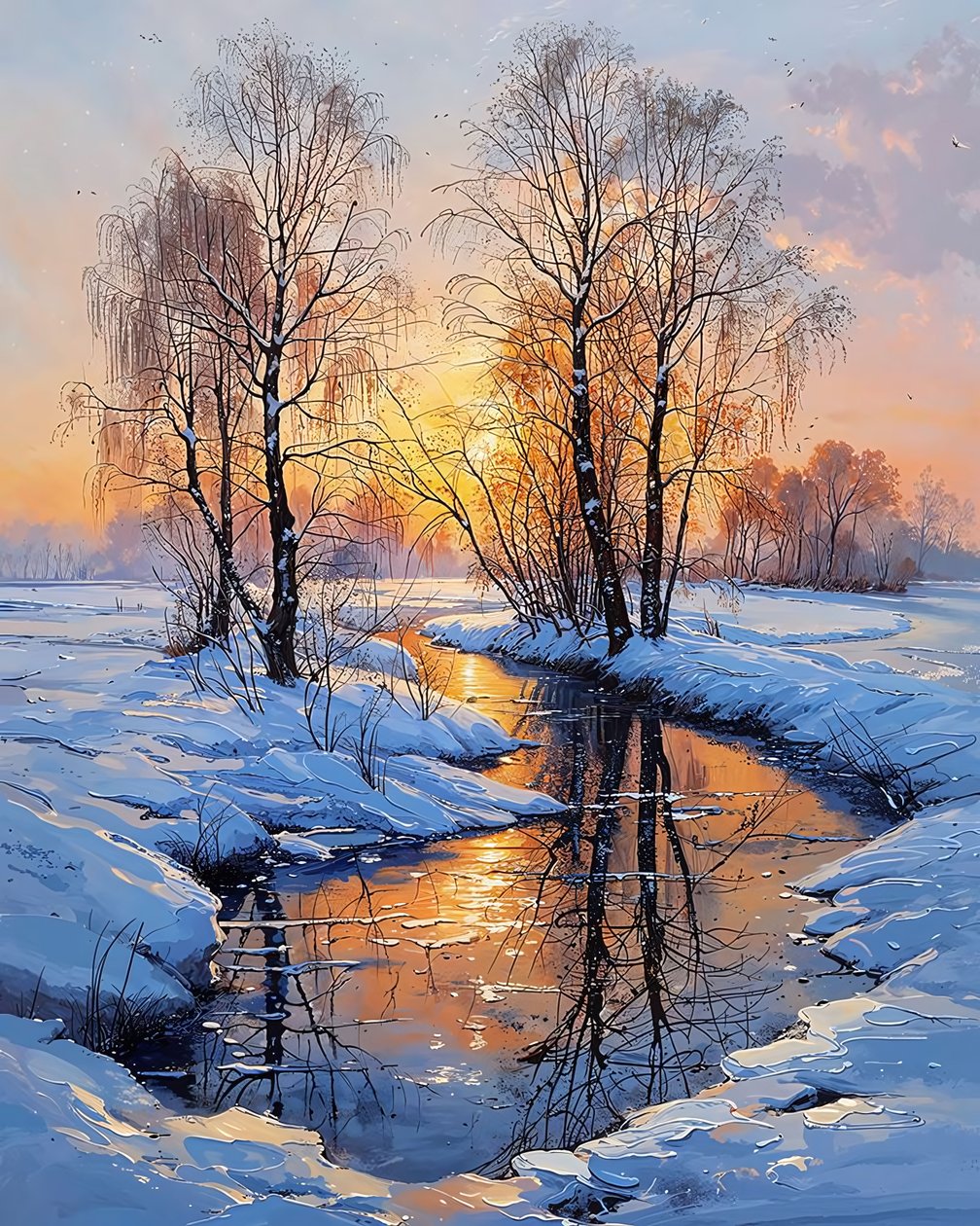 A lake in winter at sunset by F. Abderrahim