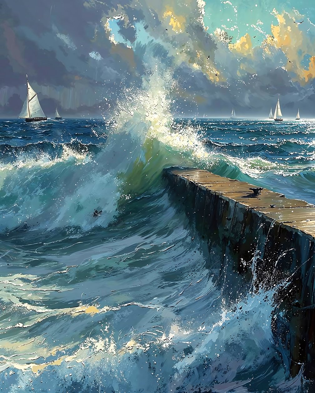 Rough waves and boats on the horizon by F. Abderrahim