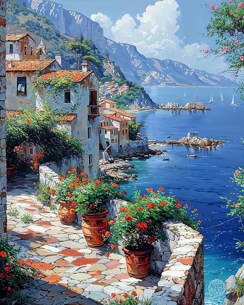A Rocky Seashore of a Village Overlooking the Mediterranean Sea by F. Abderrahim