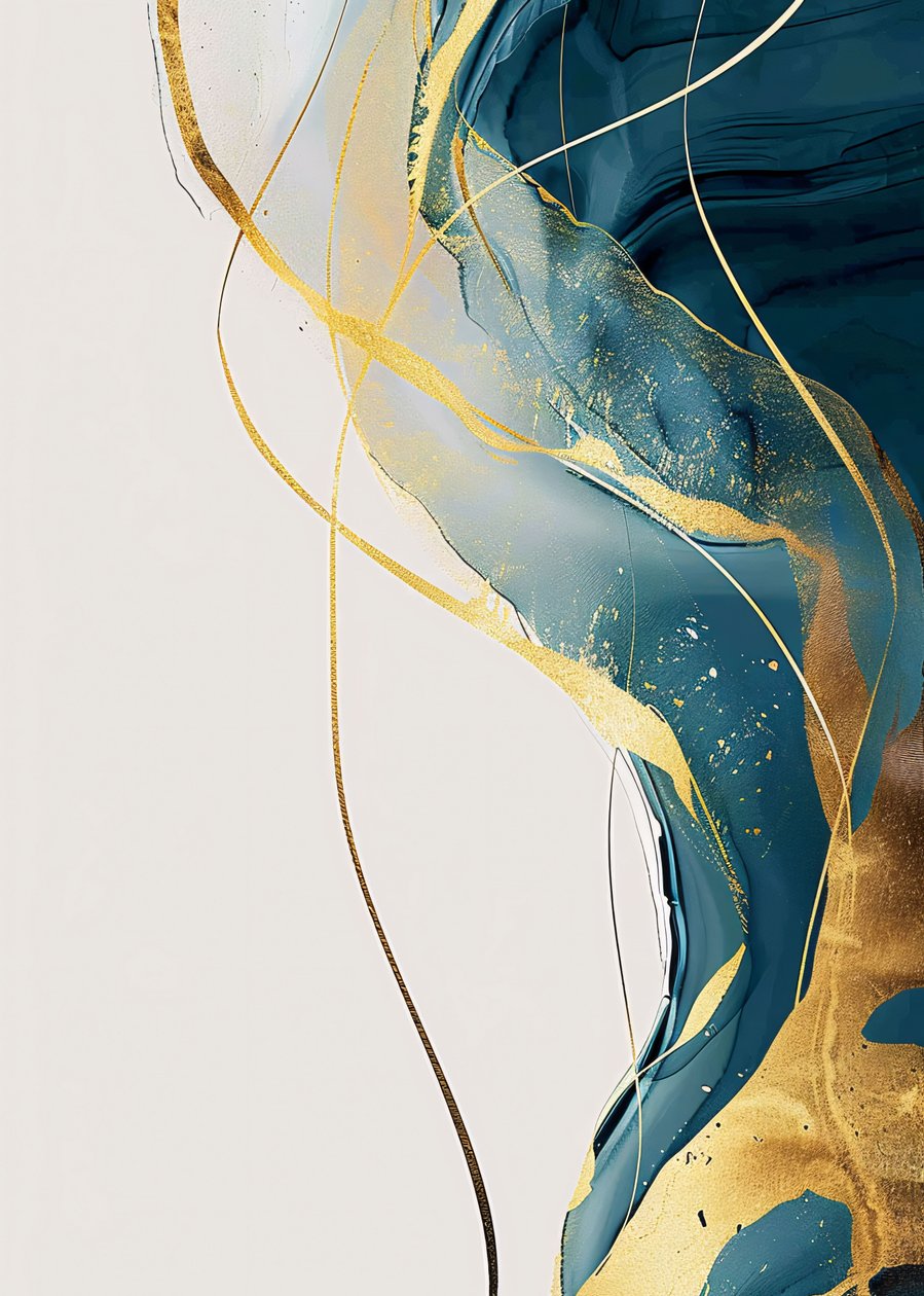 Abstract Minimalist Gold & Turquoise by F. Abderrahim