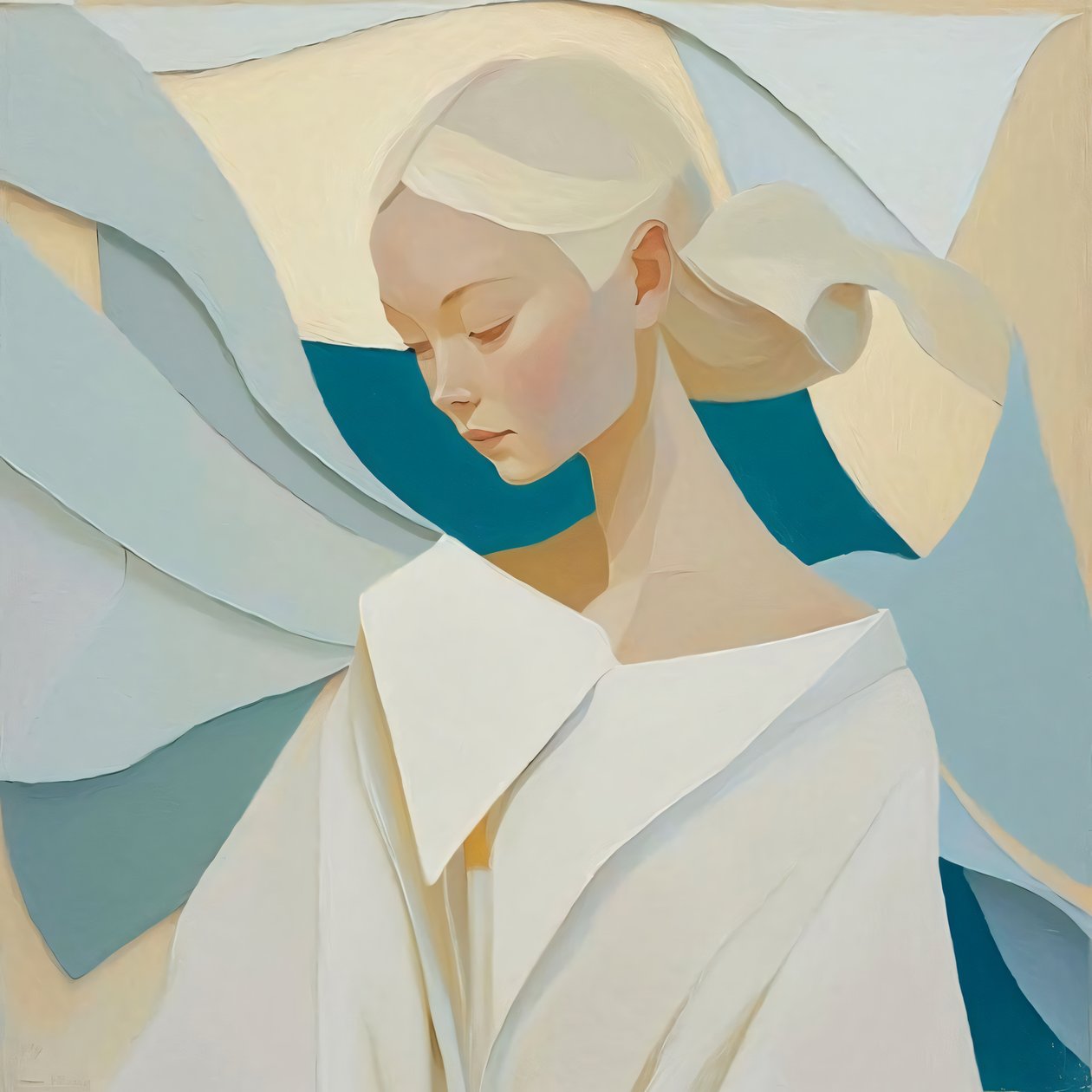 Abstract Asian Girl with White Blonde Hair by F. Abderrahim