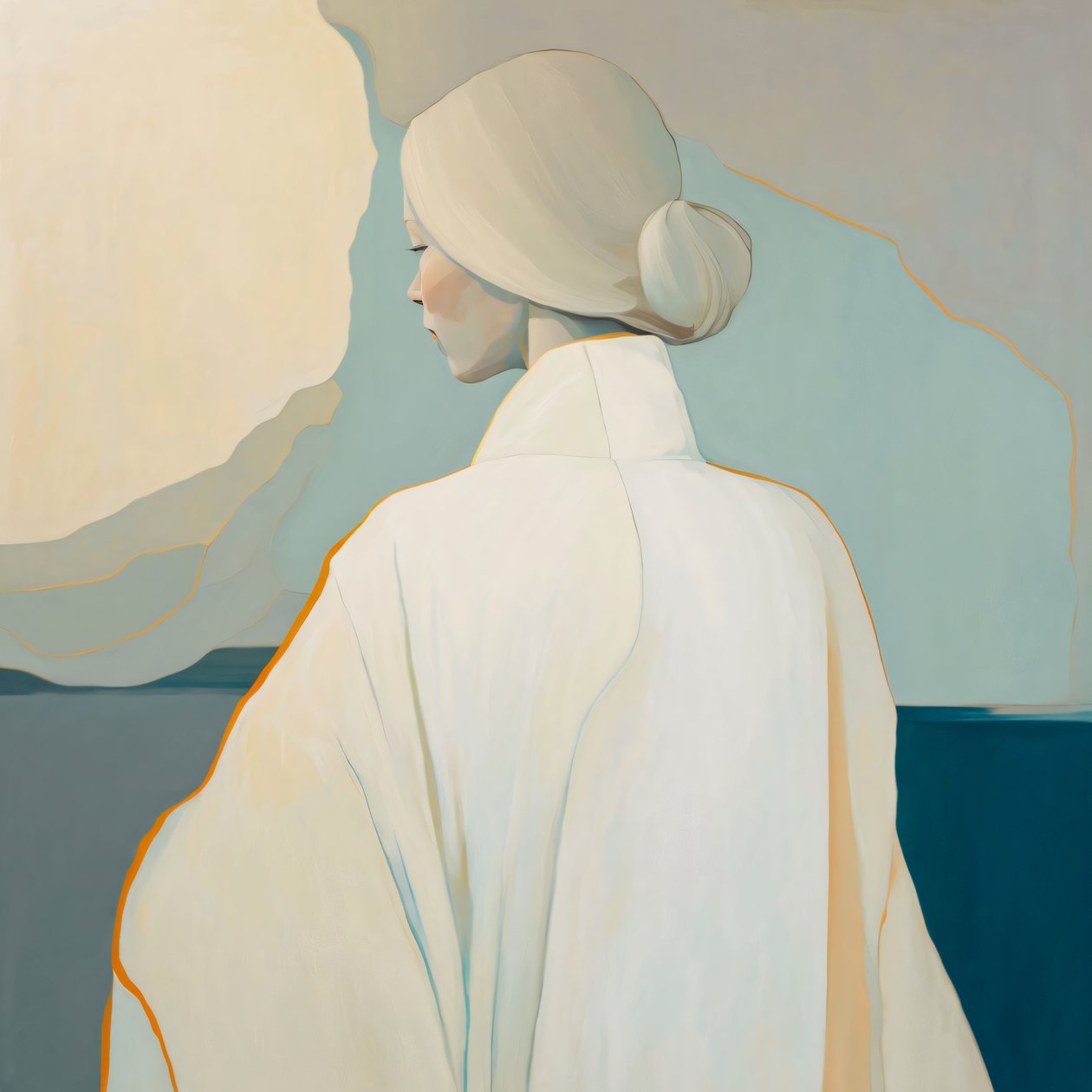 Abstract Portrait Fair-Haired Girl in White by F. Abderrahim