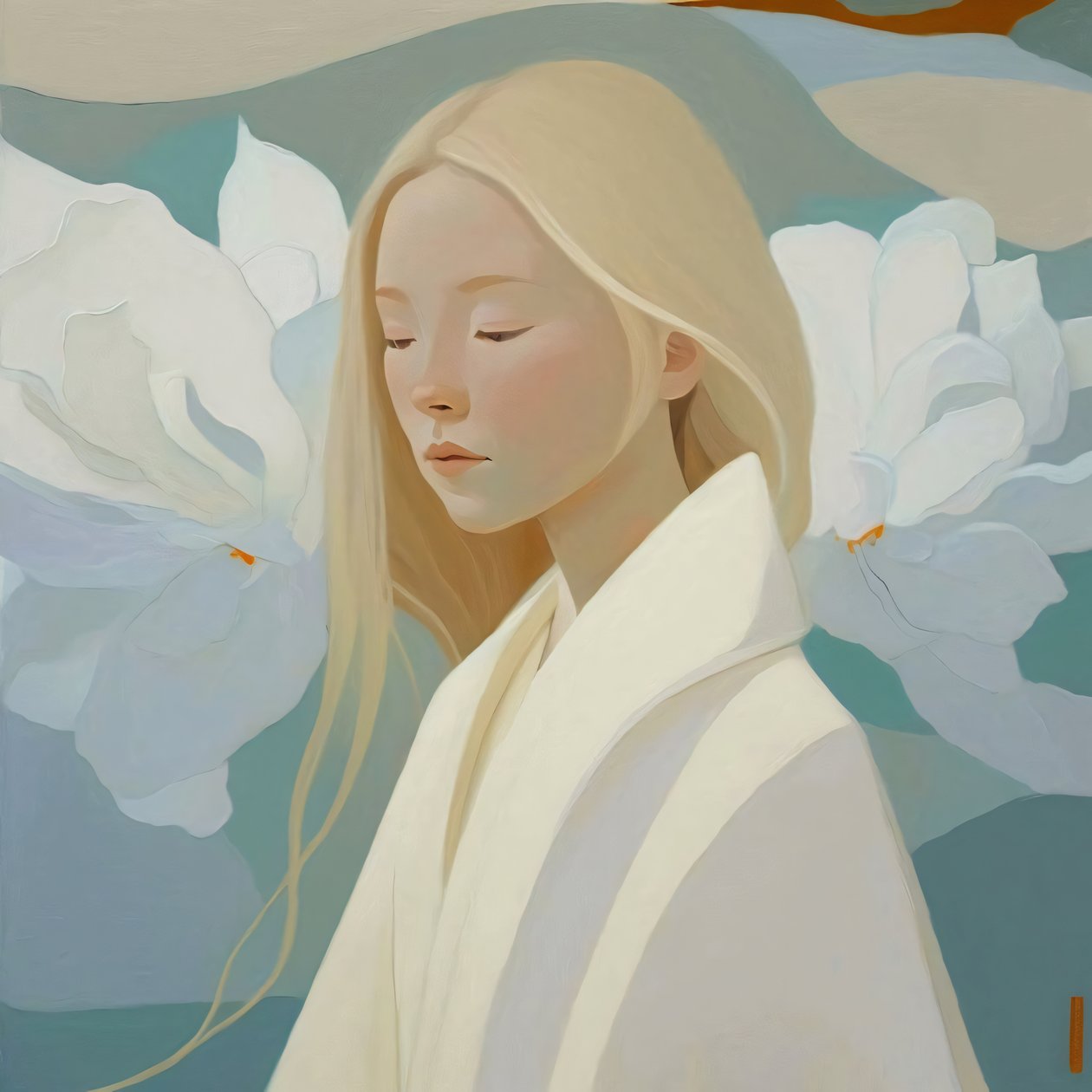 Beautiful Fair-Haired Woman in White by F. Abderrahim