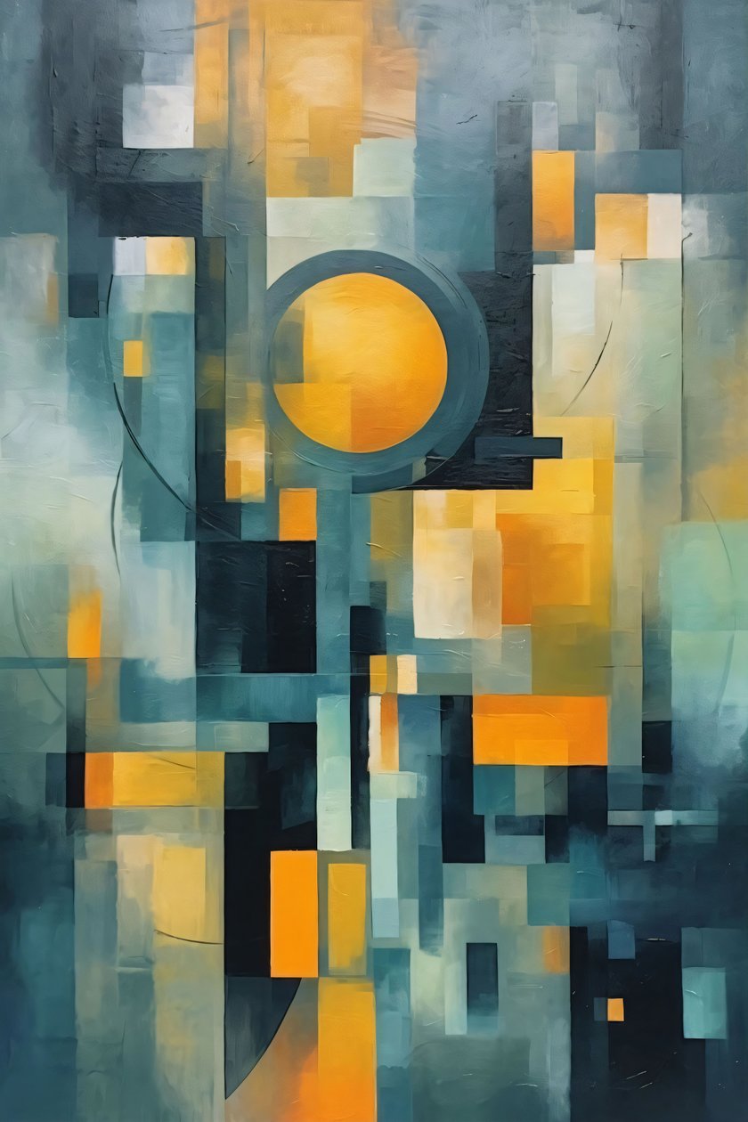 Cubism & Circle Watercolor Multicolor Painting by F. Abderrahim