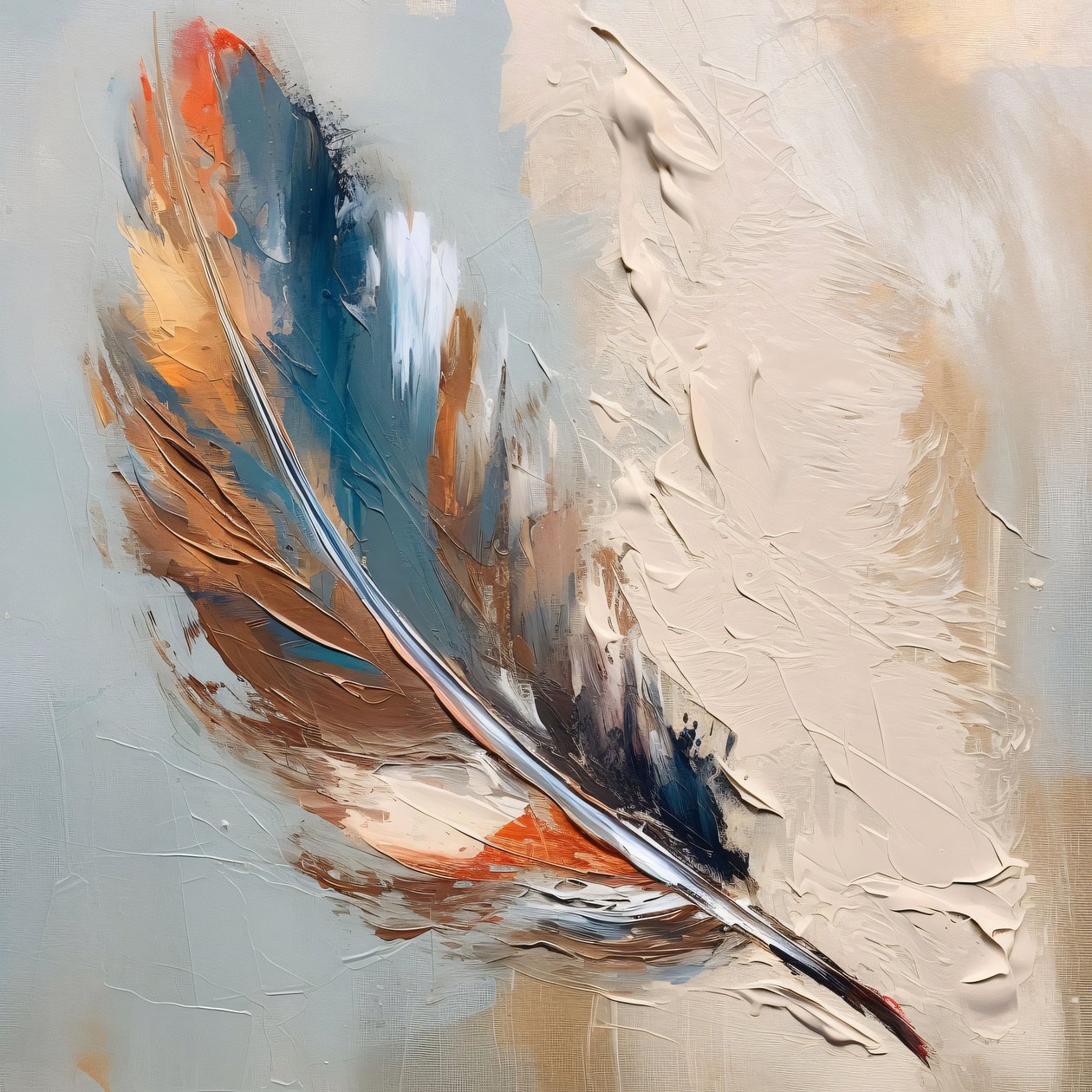 Feather Golden Blue Abstract by F. Abderrahim