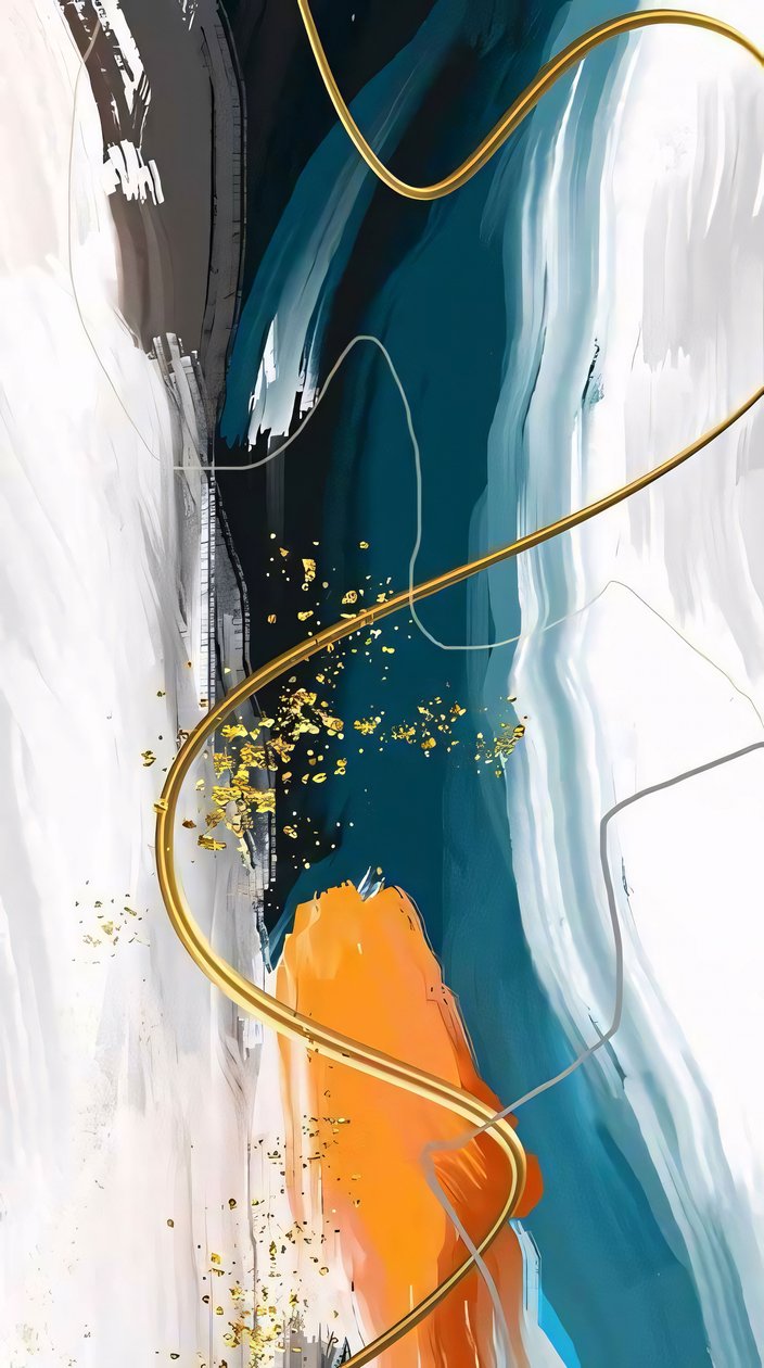 Abstract Painting in Shades of Gray and Orange by F. Abderrahim