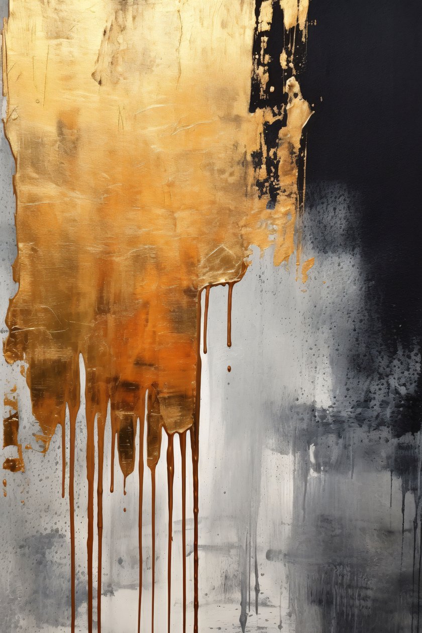 Black Gold and Silver A Golden Light Rustic Mat Painting by F. Abderrahim