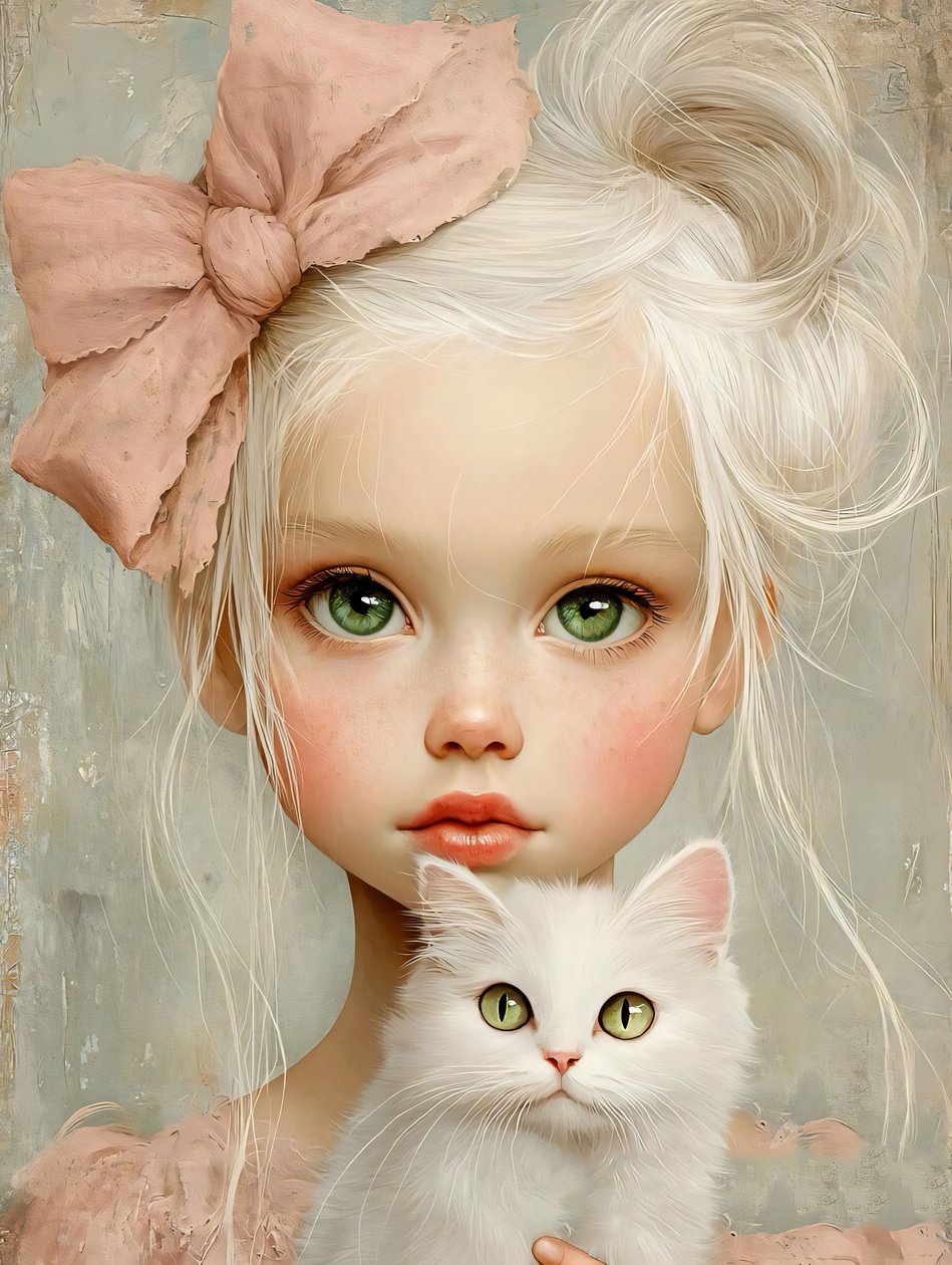 Little Girl With A Cat by F. Abderrahim