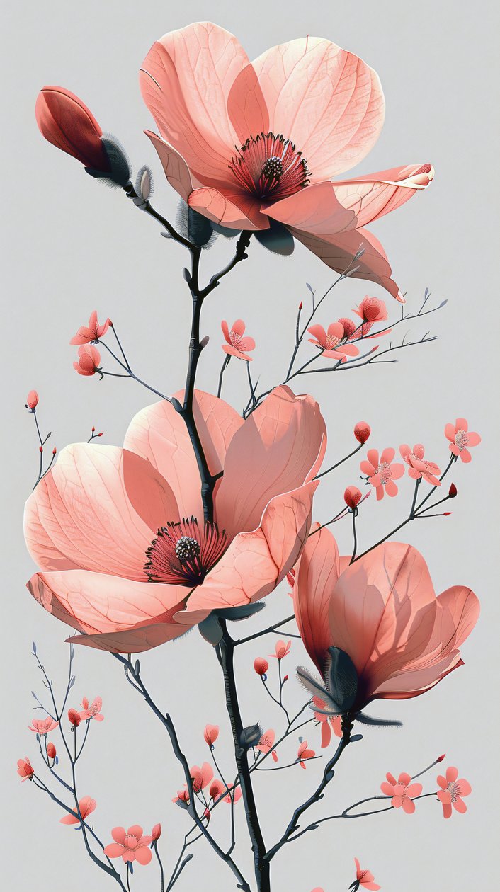 Pink and Grey Line Sketch, Floral Minimal by F. Abderrahim