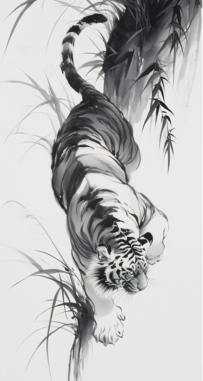 Leopard in the Forest, Sketch Drawing, Japanese Art by F. Abderrahim