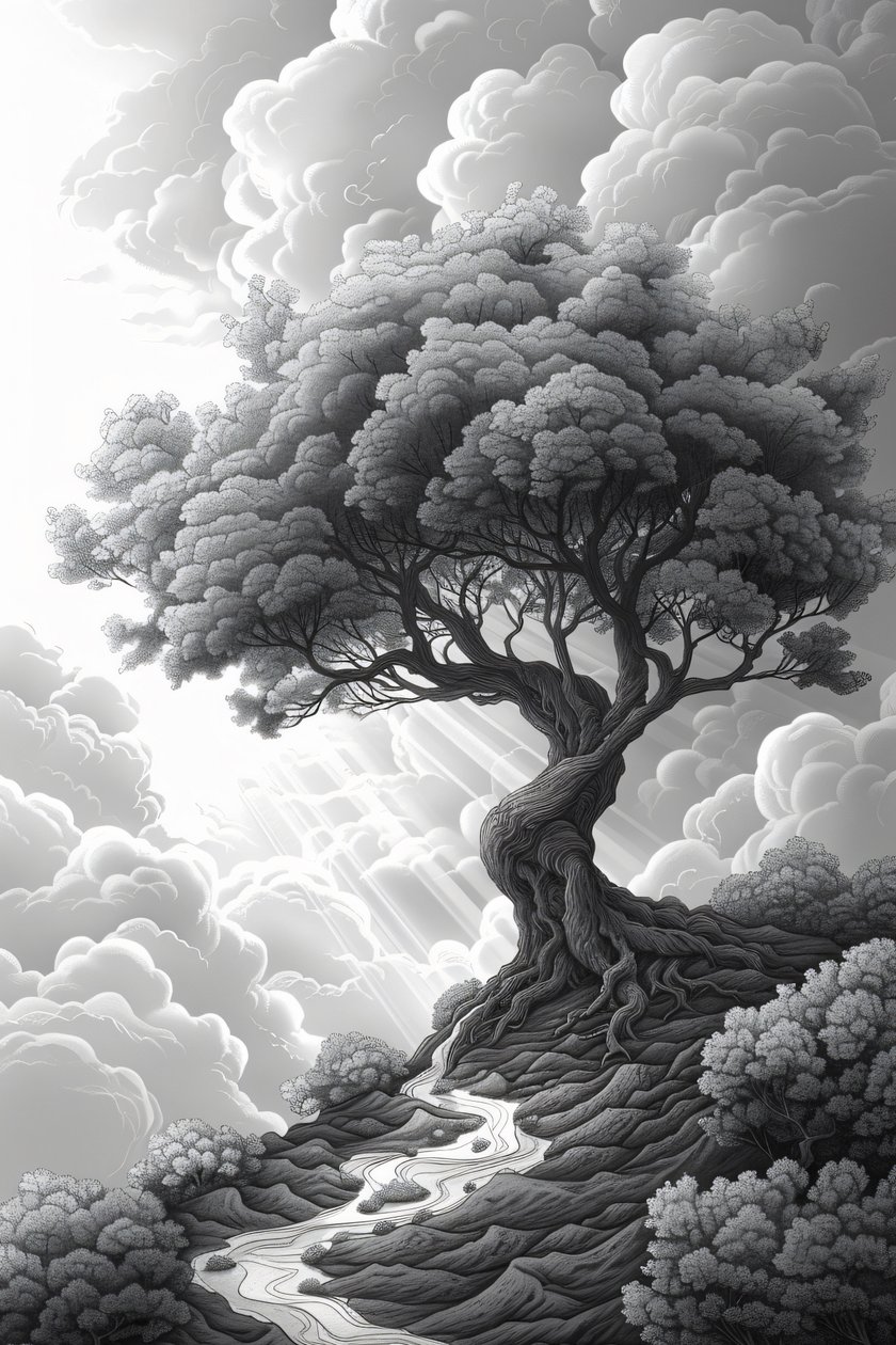 Majestic Rock Formation, Natural Portal, Dramatic Storm & Tree by F. Abderrahim