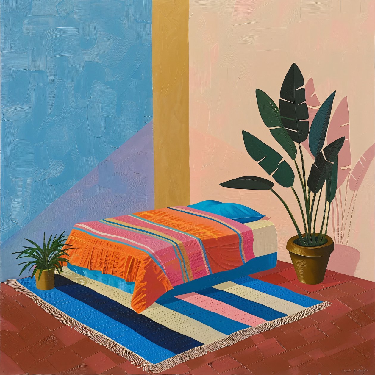 Minimalist Mexican Bed in a David Hockney Style by F. Abderrahim