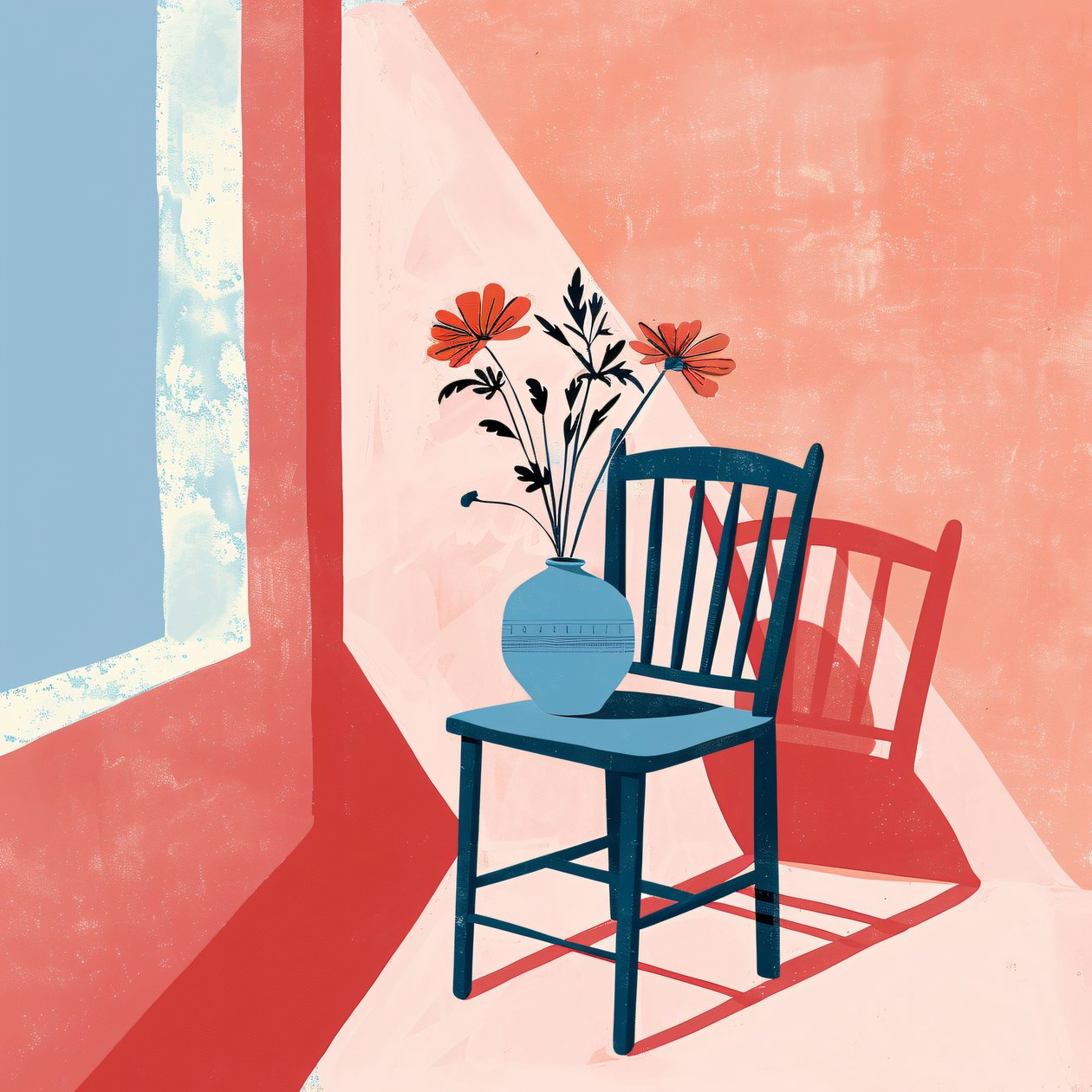 Plant, Chair & Ceramic Vase, Bohemian Style by F. Abderrahim
