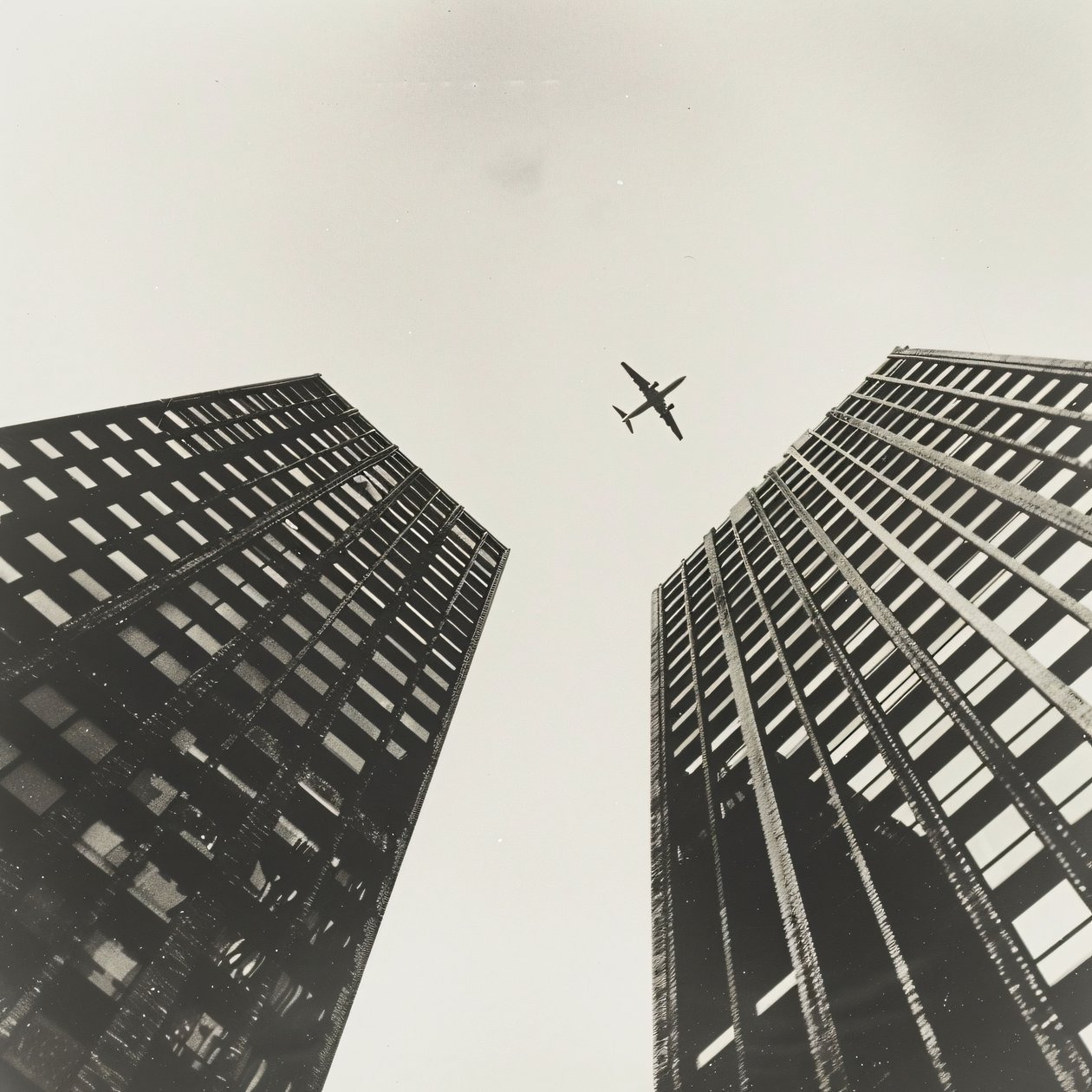 Plane Flying Across Two Towers by F. Abderrahim