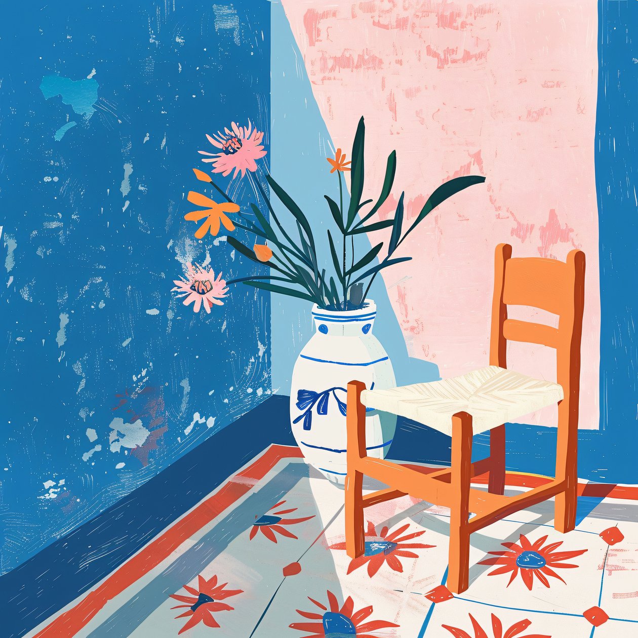 Plants & Mexican Chair with a Ceramic Vase by F. Abderrahim