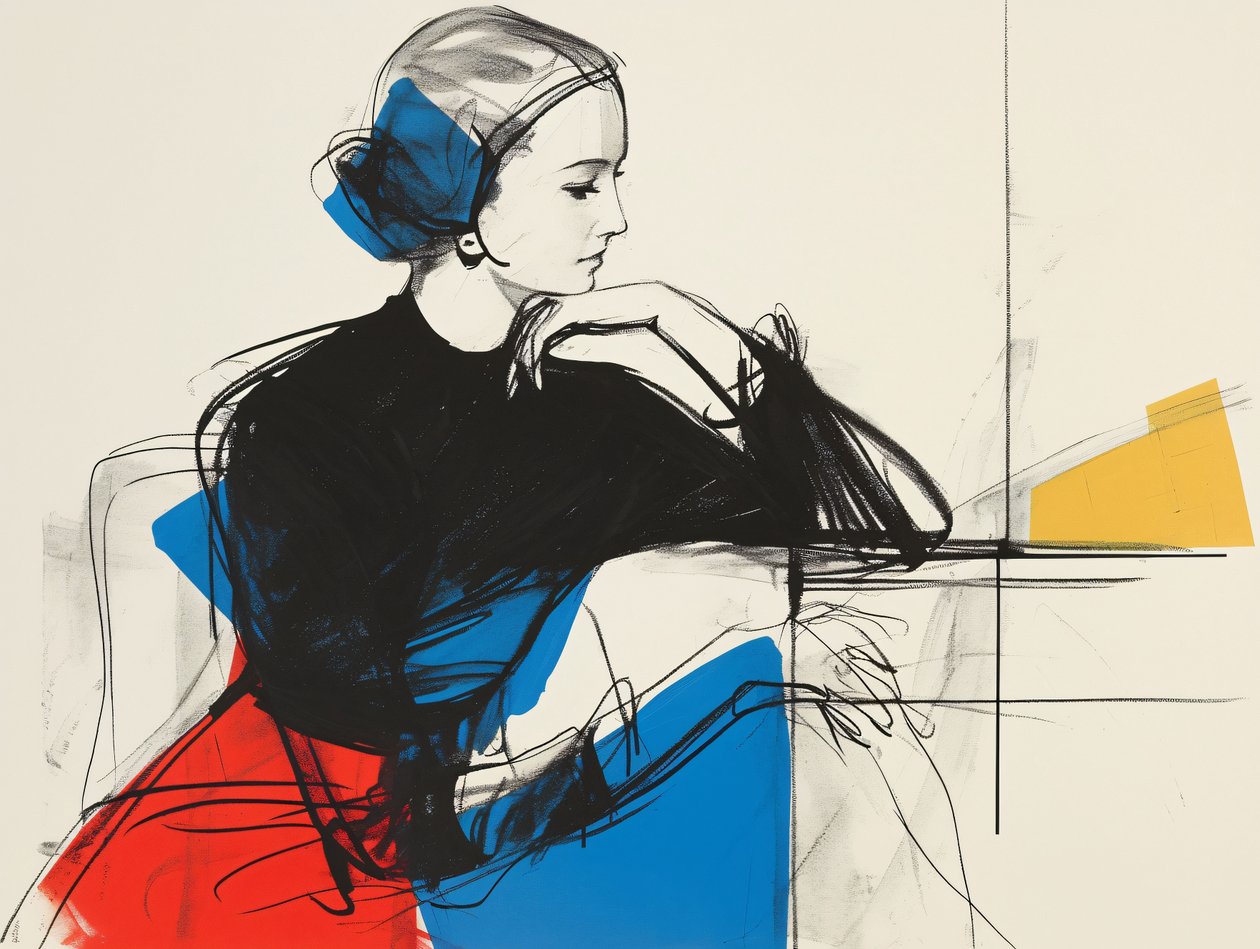 Sitting Woman Sketch Drawing & Painting by F. Abderrahim