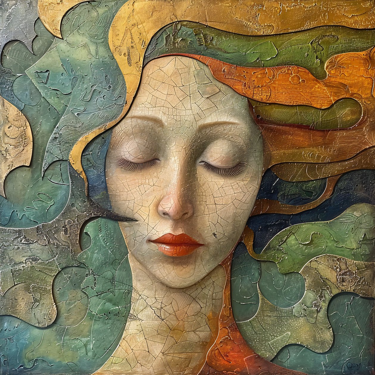 Vibrant Abstract Portrait of a Woman, Colorful Fluid Style by F. Abderrahim