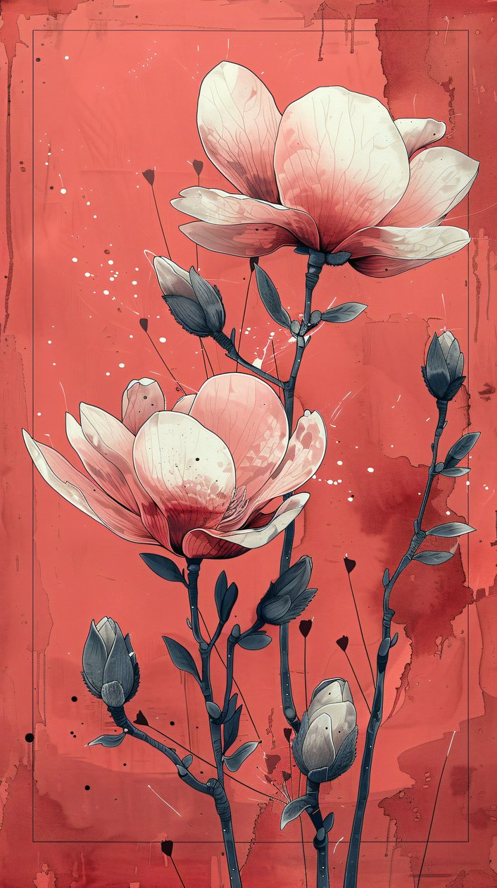 White Roses with Red Background in Simple Painting by F. Abderrahim
