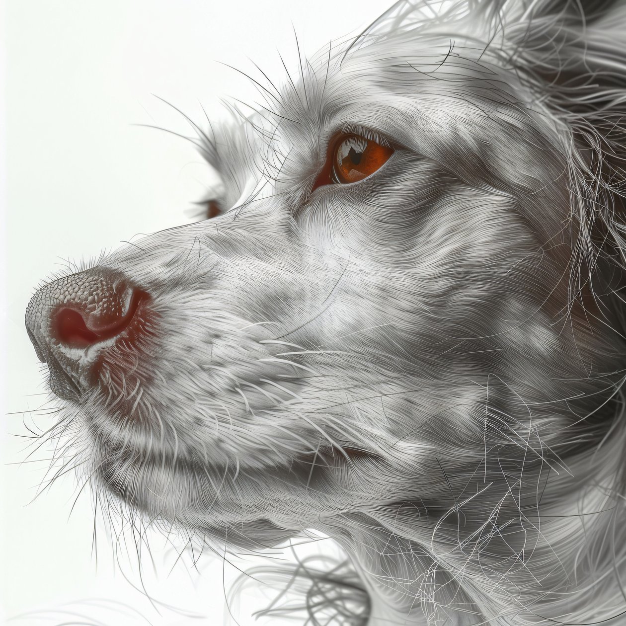Dog Portrait Black & White Minimalist Drawing by F. Abderrahim