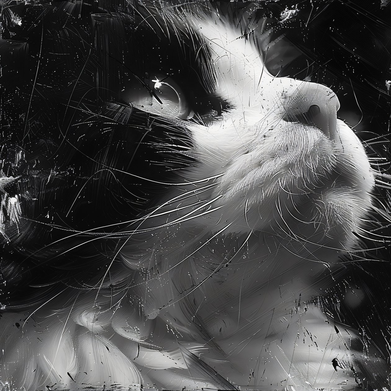 Zoomed-Out Black & White Minimalist Sketch of a Cat