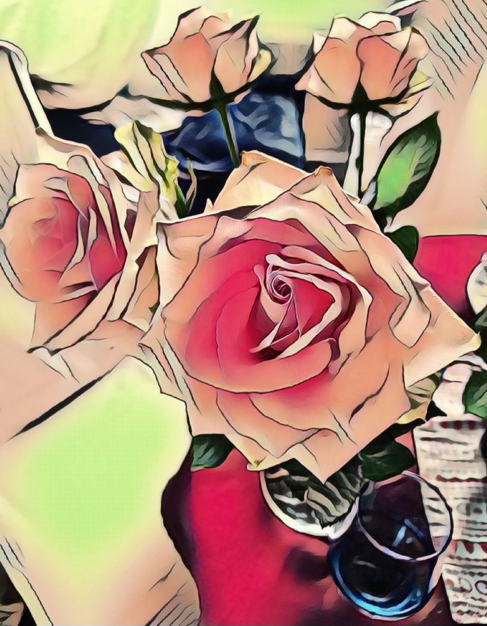 Roses with Blue Glass by Margareta Uliarte