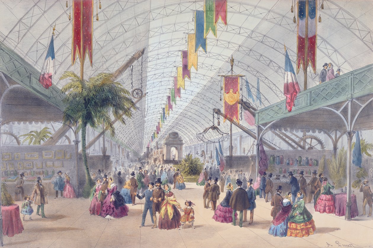 Interior view of the Galerie des Machines and the Algeria section of the Paris Exposition of 1855 by A Provost