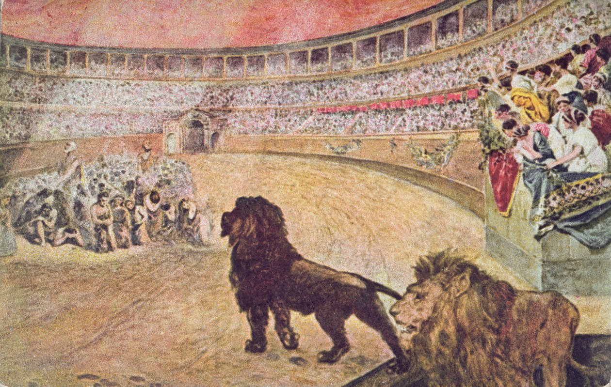Postcard Depicting Christian Martyrs in the Arena in Rome by A. del Senno
