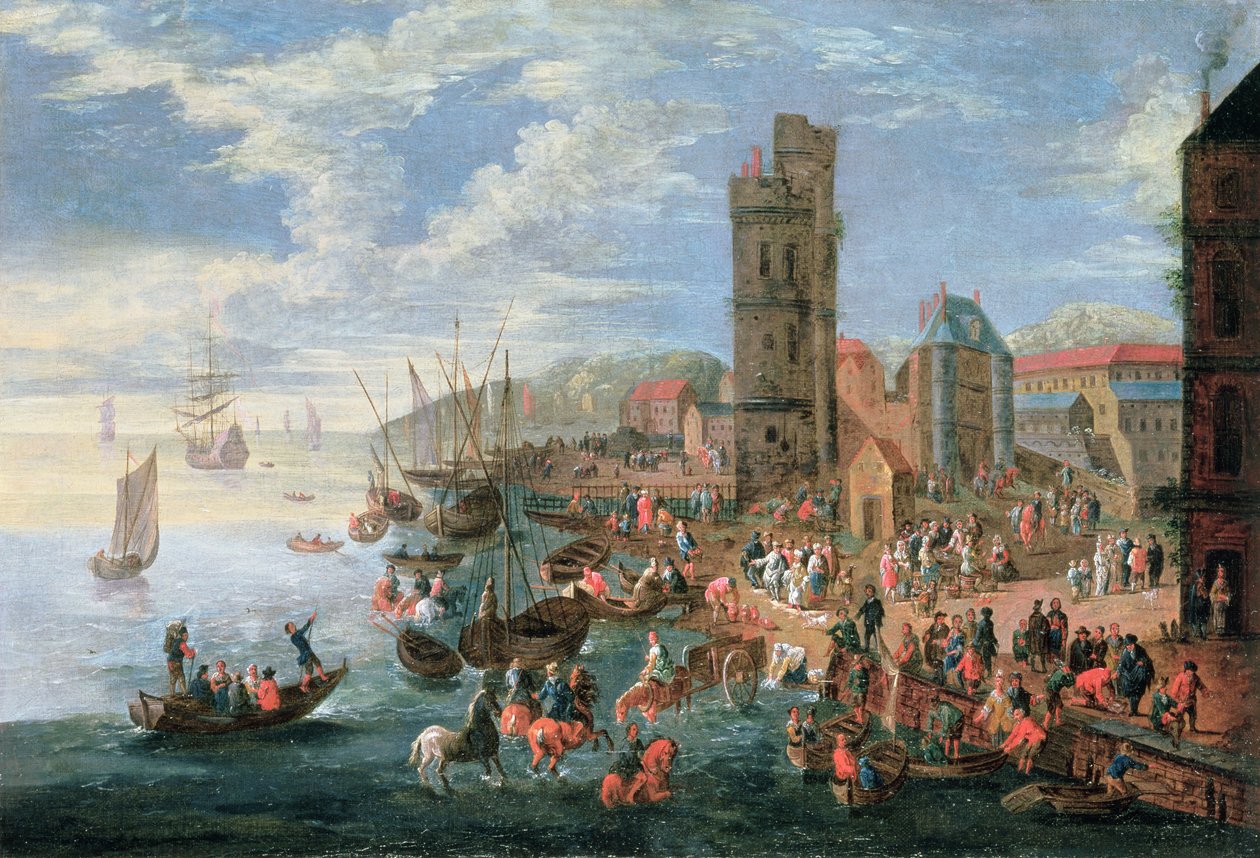 A Harbour Scene by A.F. and Bouts, P. Boudewyns