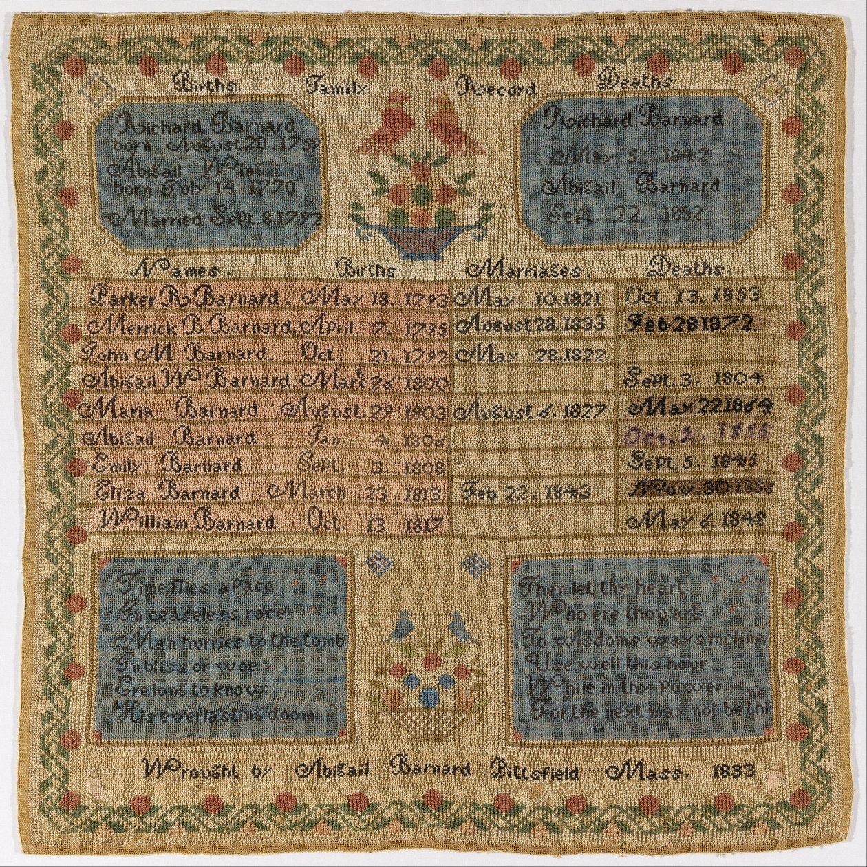 Family Register Sampler by Abigail Barnard