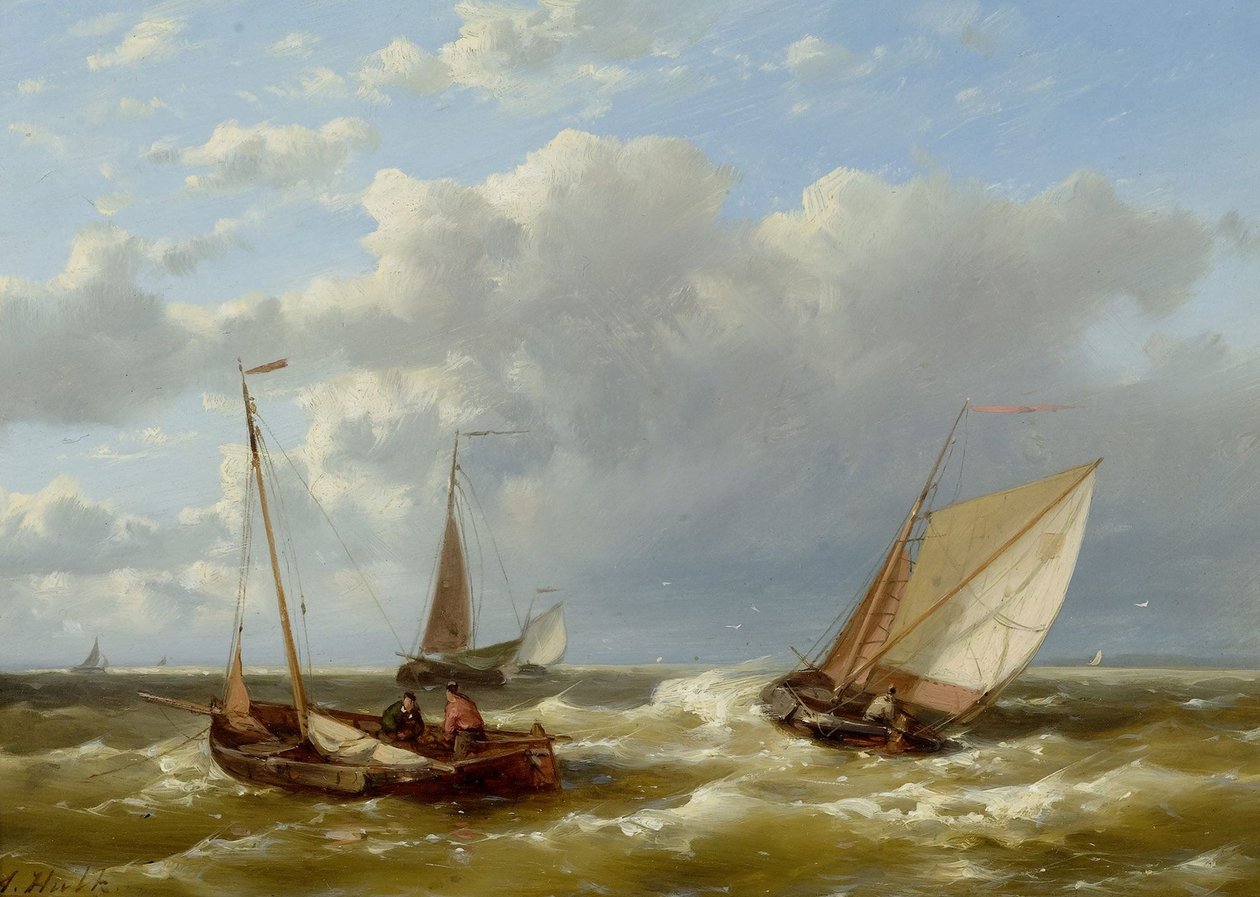 Beach Scene with Fishermen by Abraham Hulk