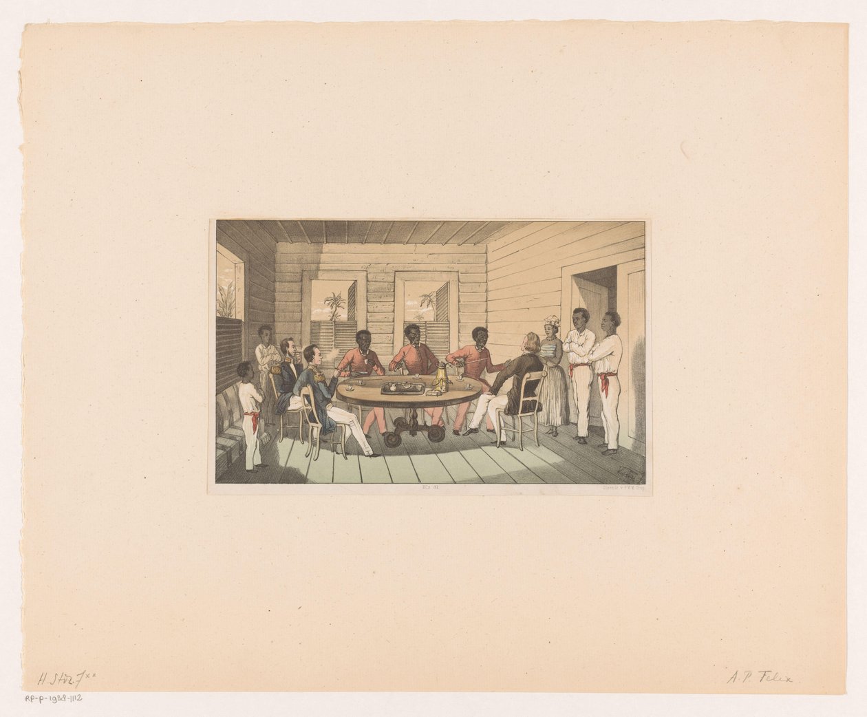 Surinamese and Dutch Drinking Tea by Abraham Pieter Felix