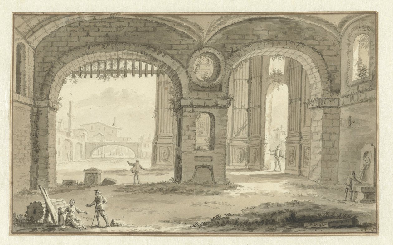 Imaginary Italian Cityscape with Classical Buildings by Abraham Rademaker