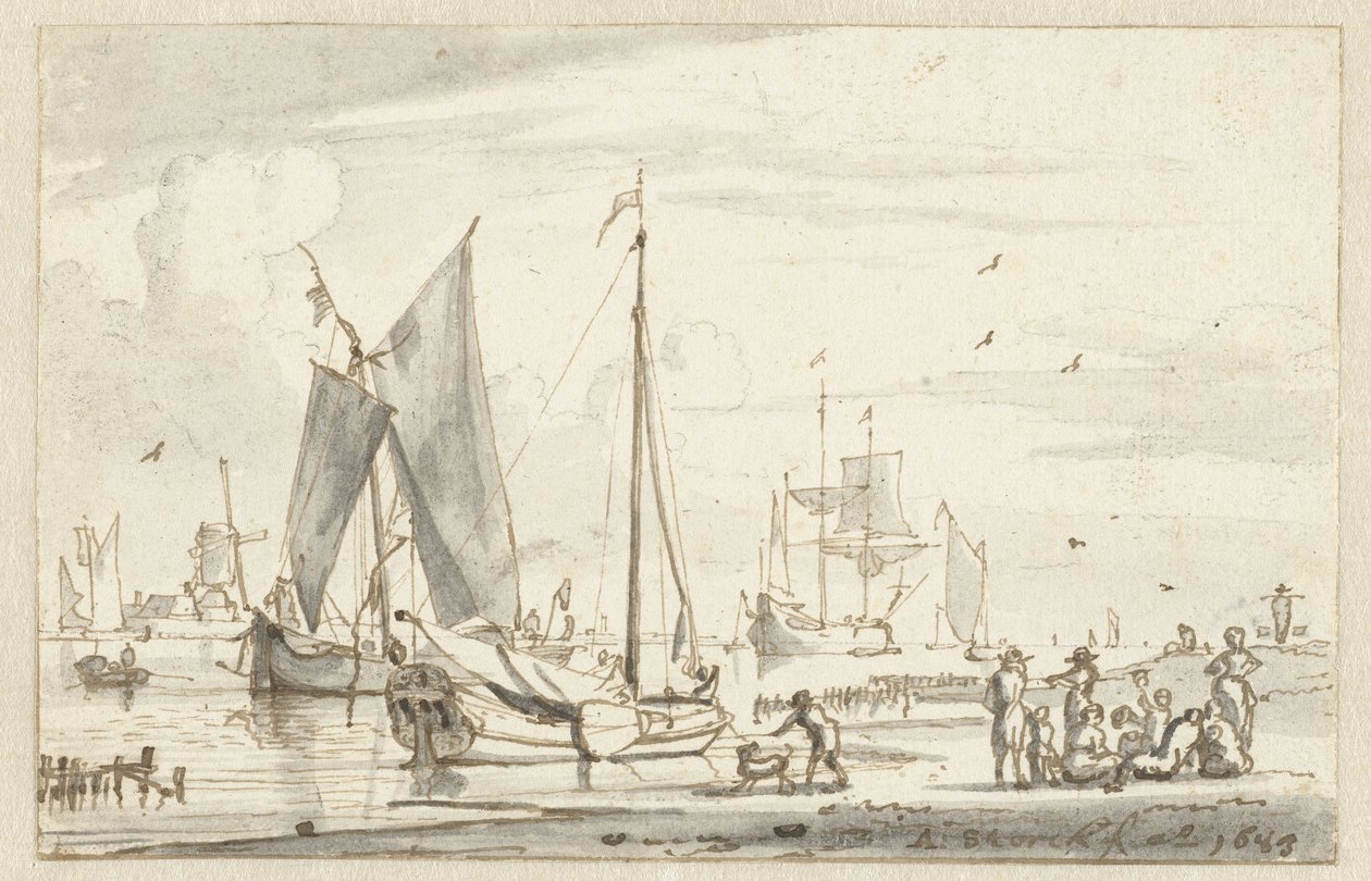 Riverbank with Some Ships by Abraham Storck