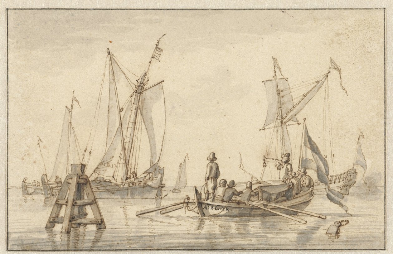 Calm Sea with a Few Boats by Abraham Storck
