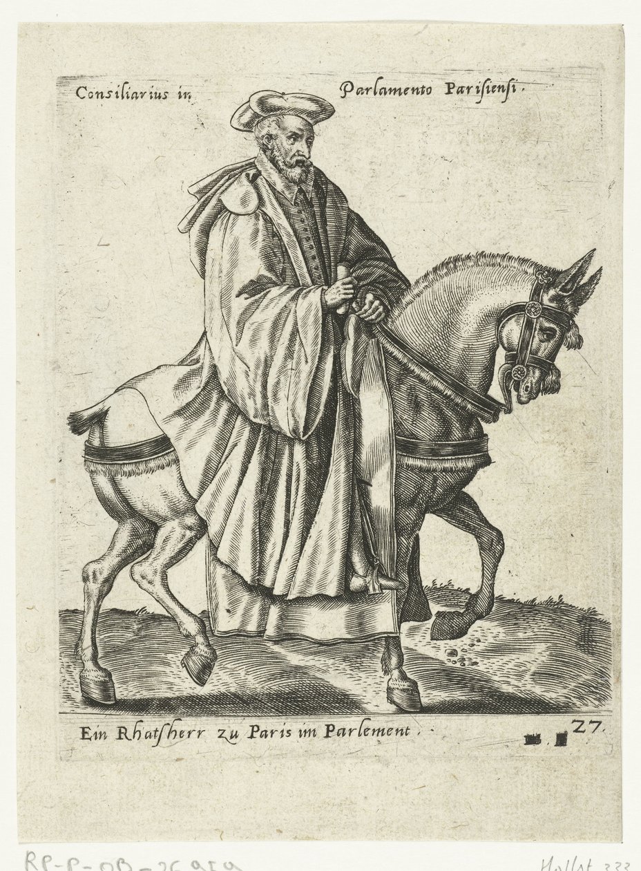 French Counselor on Horseback by Abraham de Bruyn (attributed to)